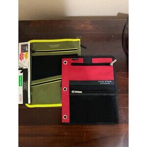 MEAD FIVE STAR Durashield Pen Pencil Pouch for Binder Zippered Green NEW - Bonus